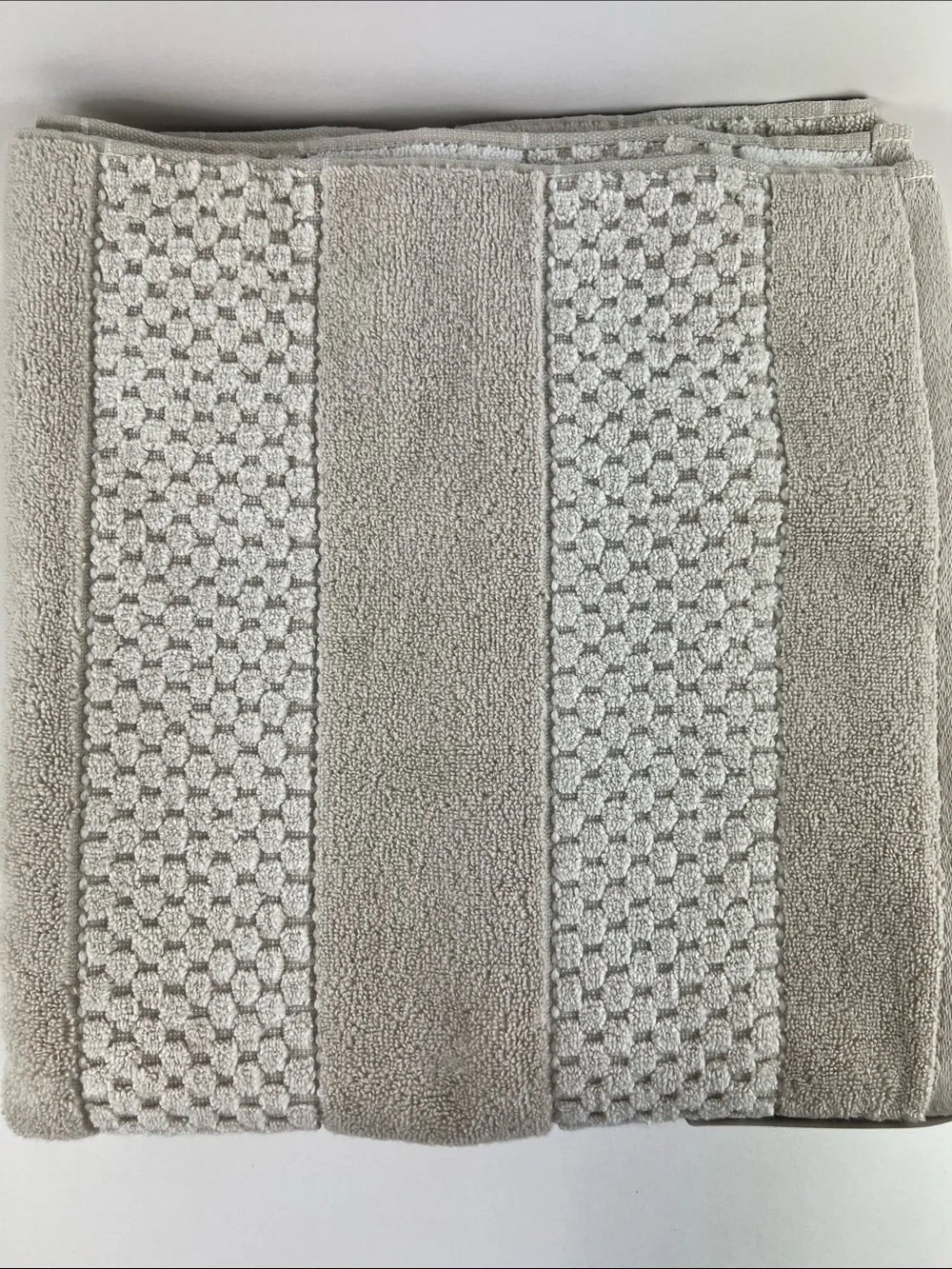 DKNY Bath Towels Tan White Textured Soft Plush 100% Cotton 8 Pc Set NEW